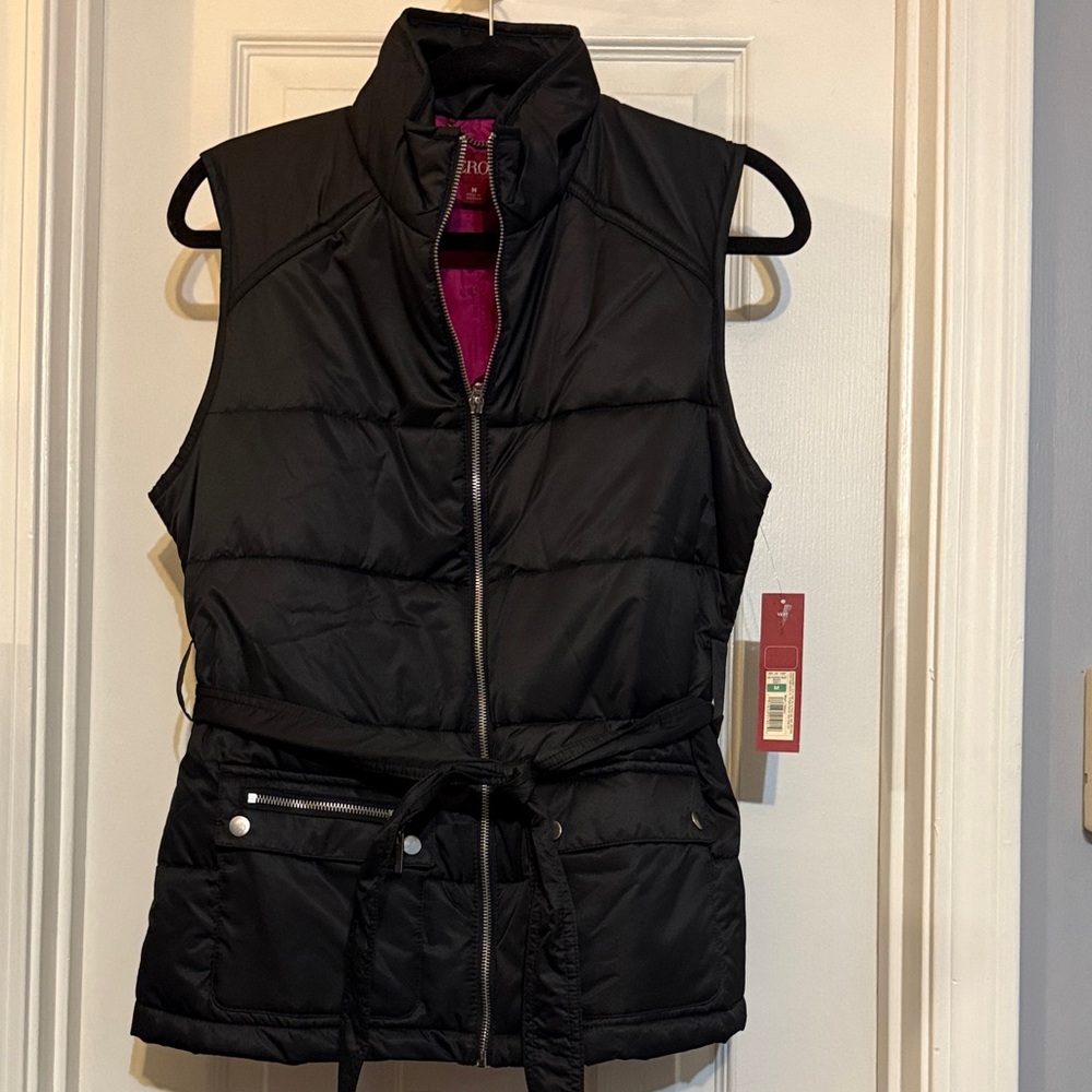 Merona Black Quilted Vest with Belt